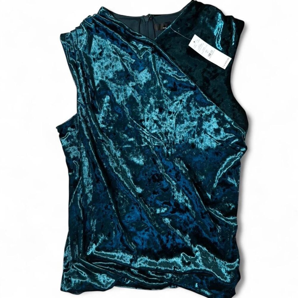 White House Black Market Crushed Velvet Shell Top Dark Green NWT Size L